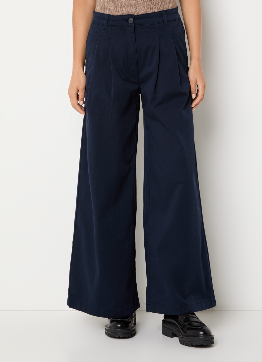 Selected Mille high waist wide leg broek met steekzakken - detail 4 donkerblauw