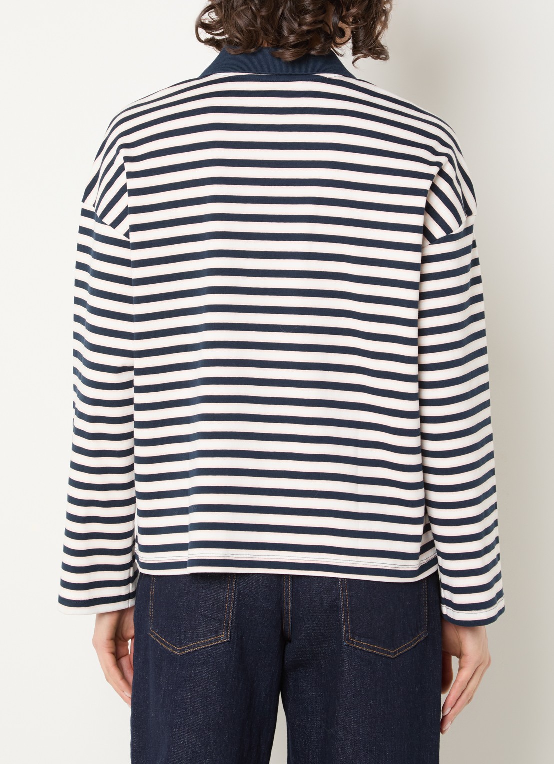 Selected Milly polo met streepprint en logo - achterkant 4 donkerblauw