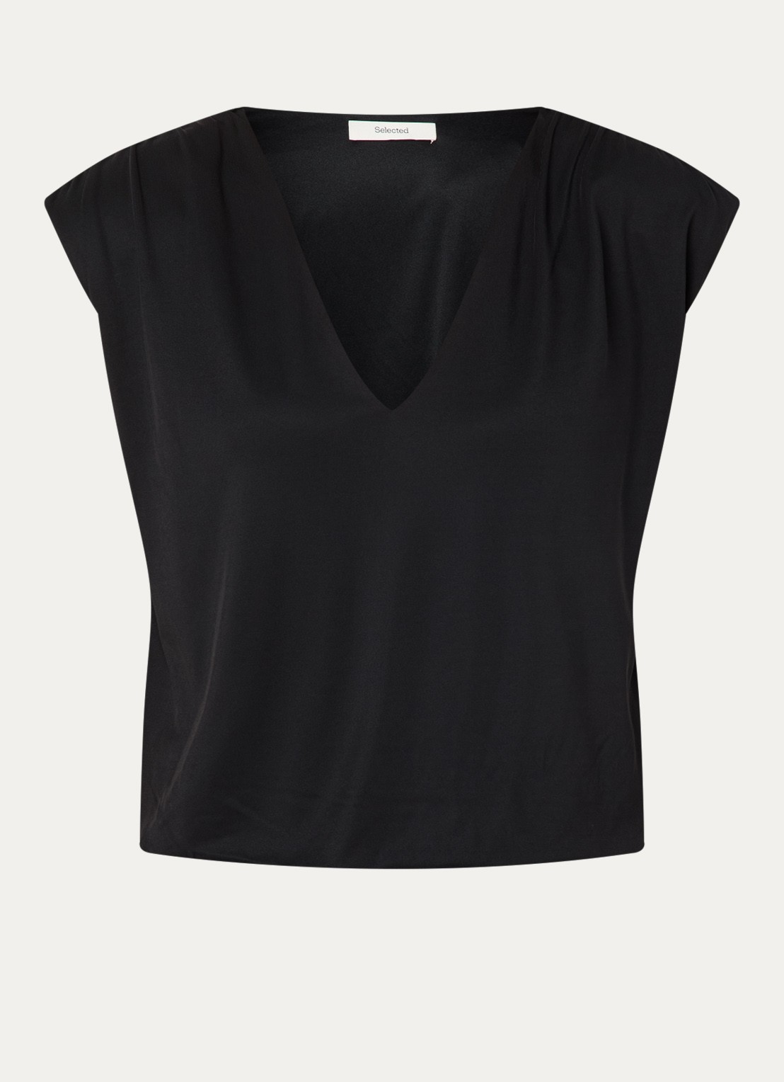 Selected Mira mouwloze top met schoudervulling - voorkant 3 zwart