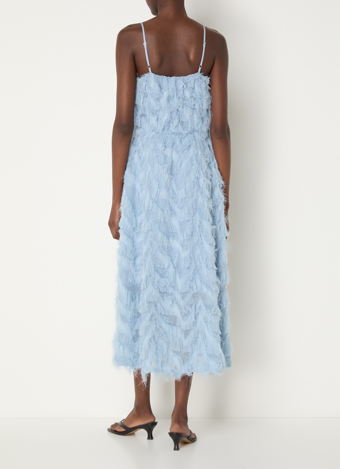 Selected Myline semi-transparante midi jurk met structuur - achterkant 4 blauwgrijs