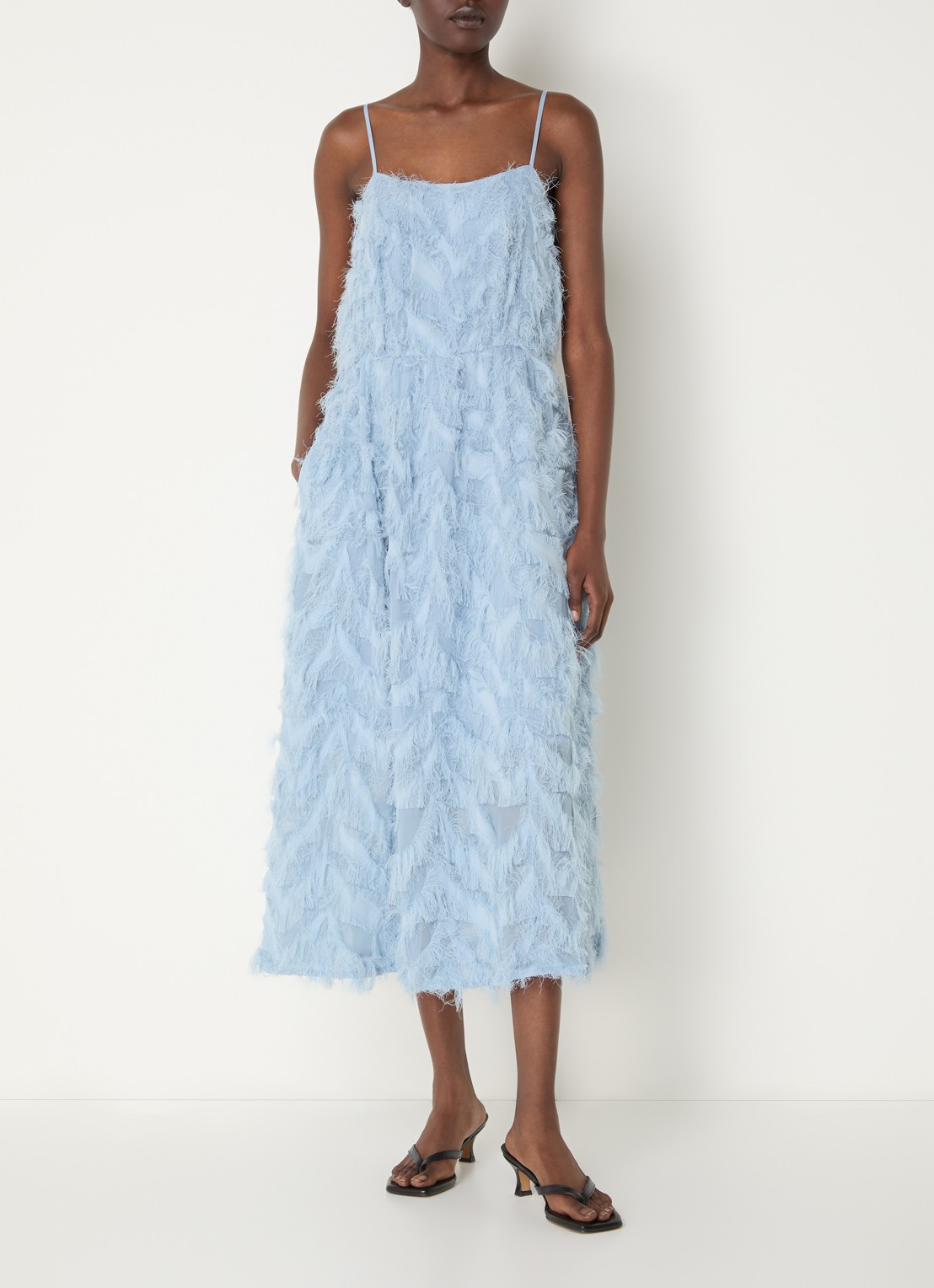 Selected Myline semi-transparante midi jurk met structuur - detail blauwgrijs