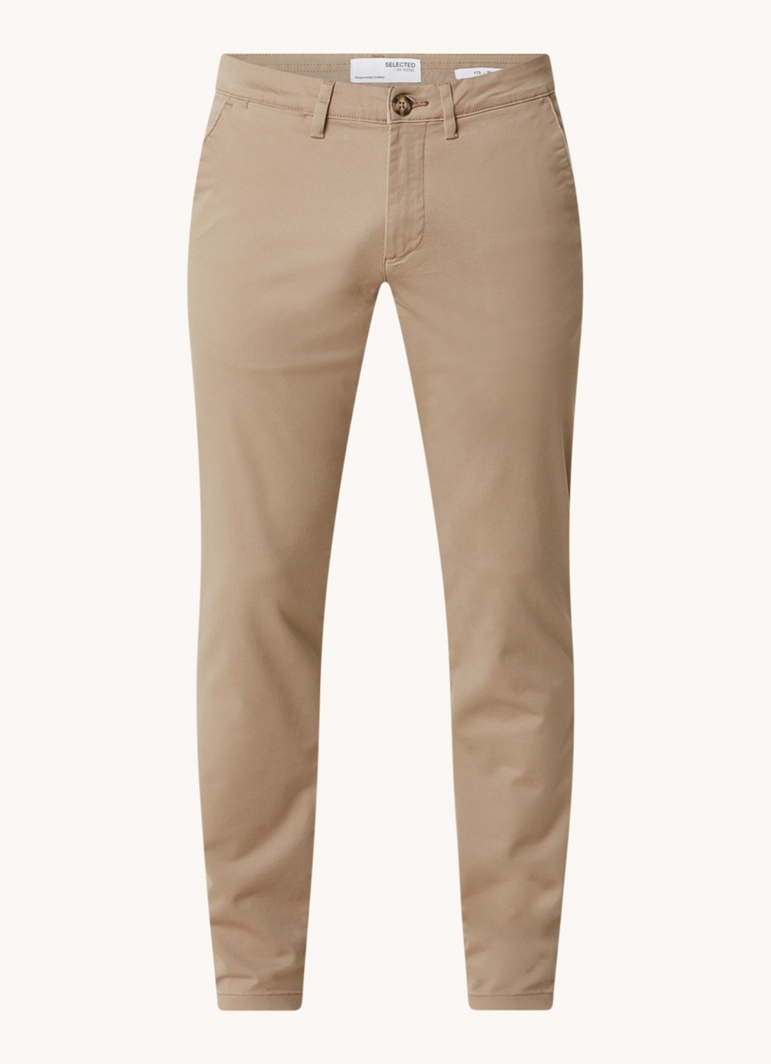 Selected New Miles slim fit chino met steekzakken - voorkant 2 donkerbeige