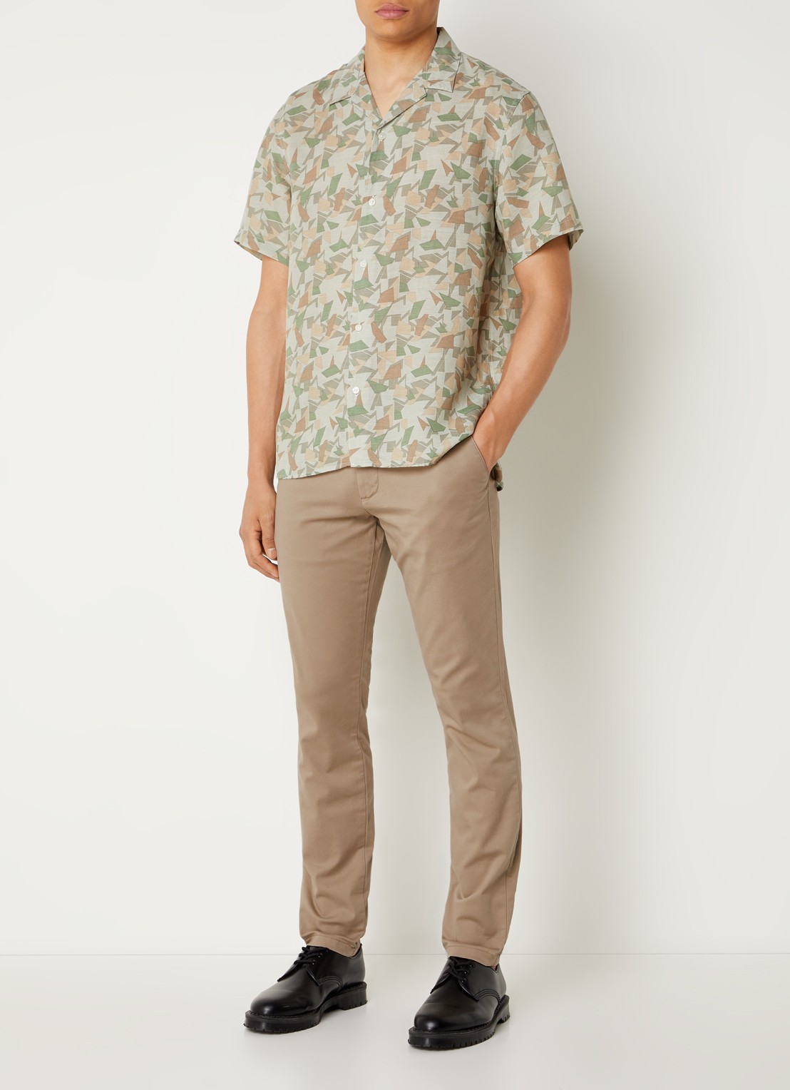 Selected New Miles slim fit chino met steekzakken - voorkant 3 donkerbeige