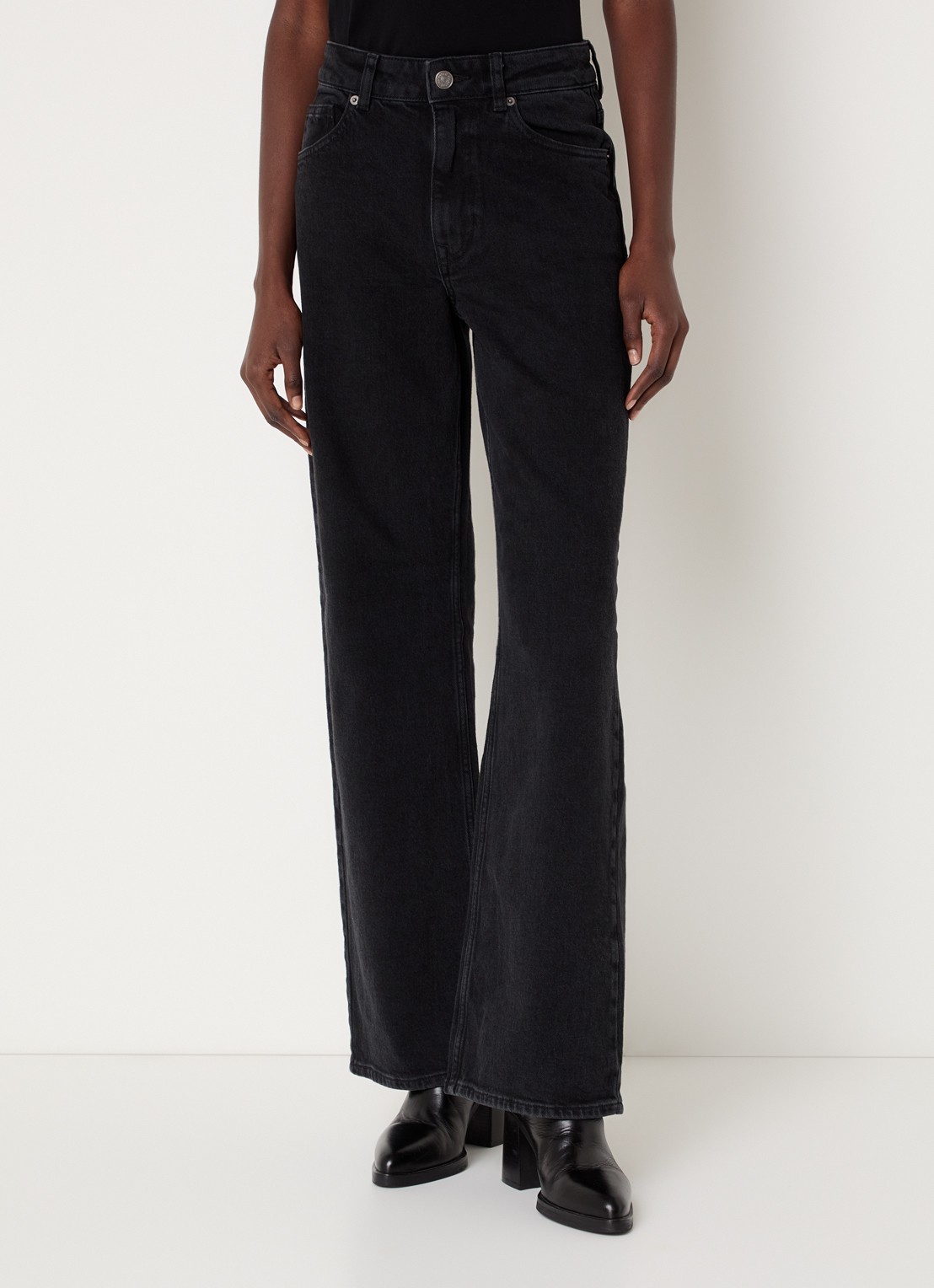 Selected Noos high waist wide leg jeans met gekleurde wassing - detail 2 zwart
