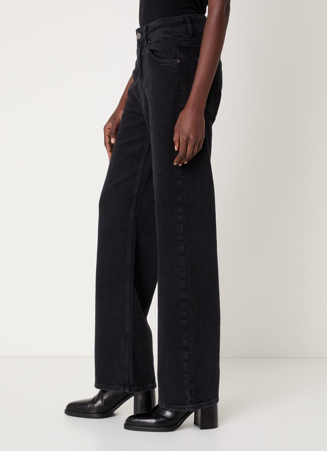 Selected Noos high waist wide leg jeans met gekleurde wassing - detail 3 zwart