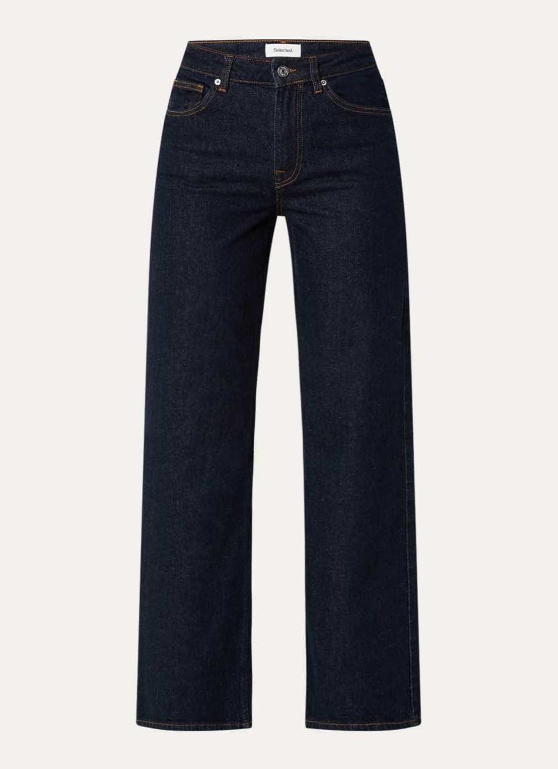 Selected Noos mid waist straight leg jeans met donkere wassing - voorkant 2 indigo
