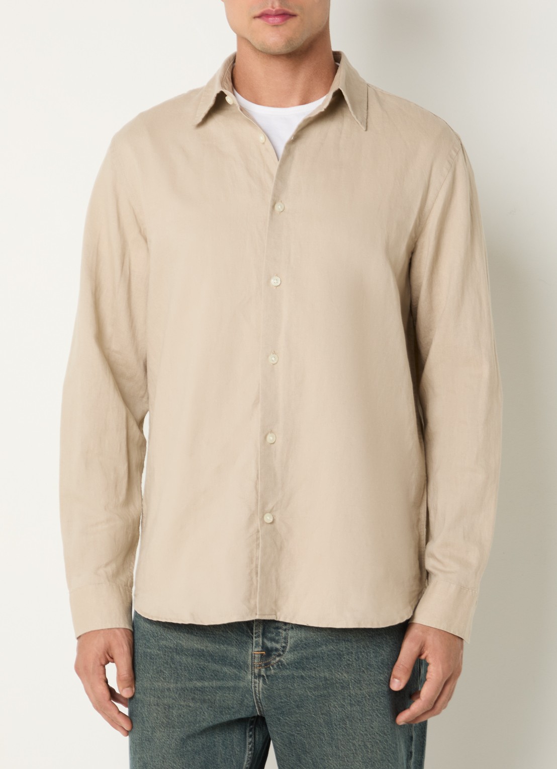 Selected Noos regular fit overhemd in linnenblend - detail khaki