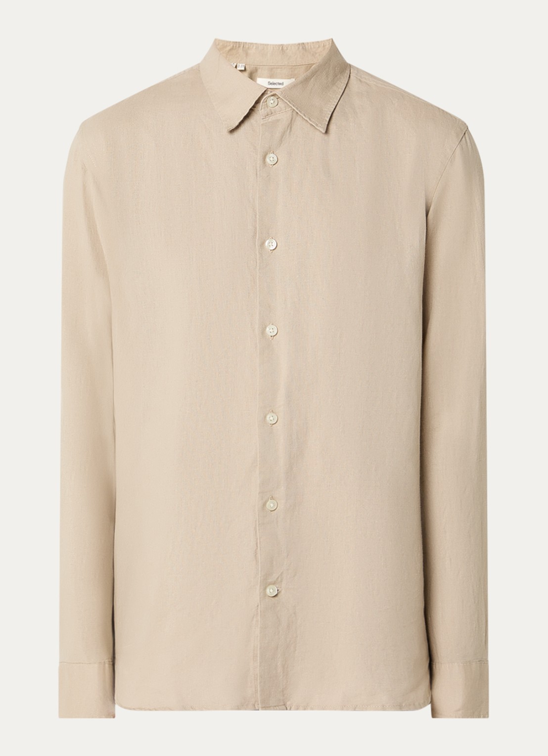 Selected Noos regular fit overhemd in linnenblend - voorkant 2 khaki