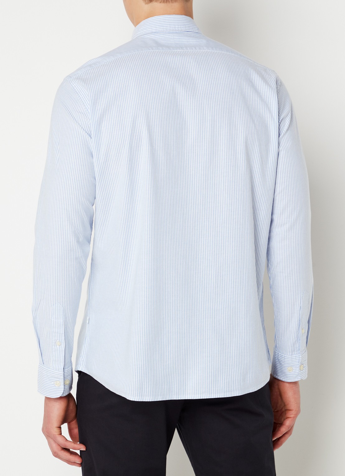 Selected Noos regular fit overhemd met borstzak en streepprint - achterkant 4 lichtblauw