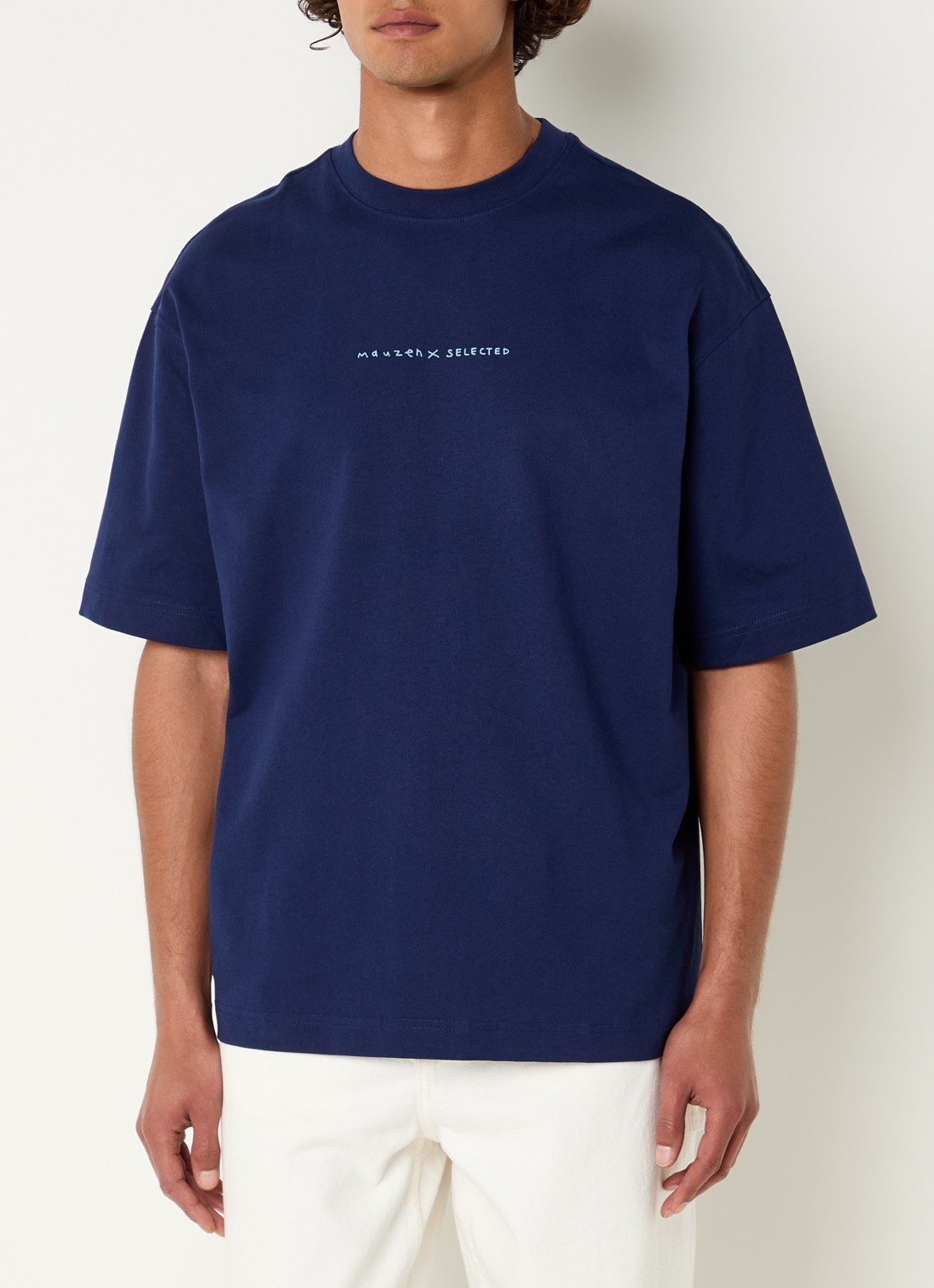 Selected Norman T-shirt met logo- en backprint - achterkant 4 donkerblauw