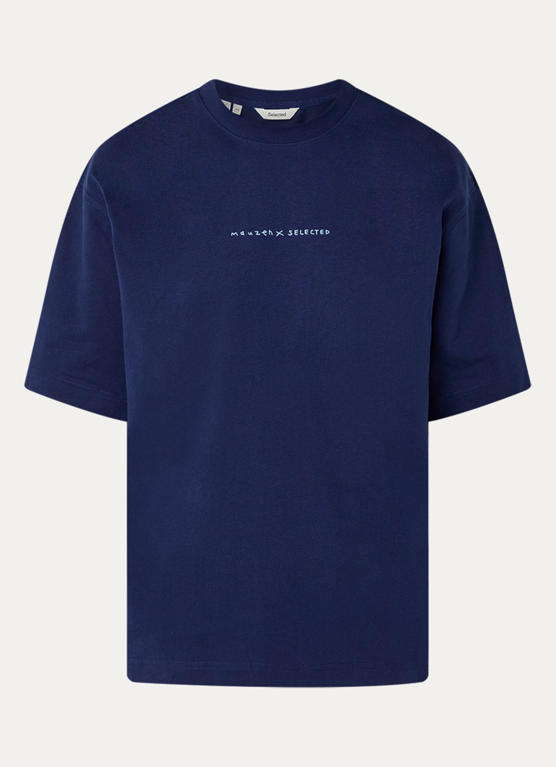 Selected Norman T-shirt met logo- en backprint - voorkant 2 donkerblauw
