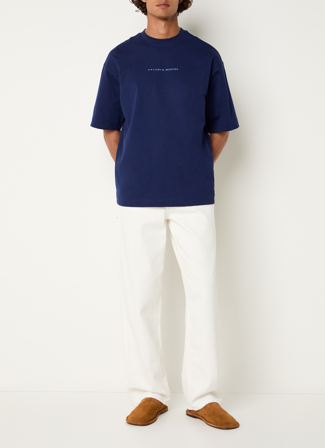 Selected Norman T-shirt met logo- en backprint - voorkant 3 donkerblauw