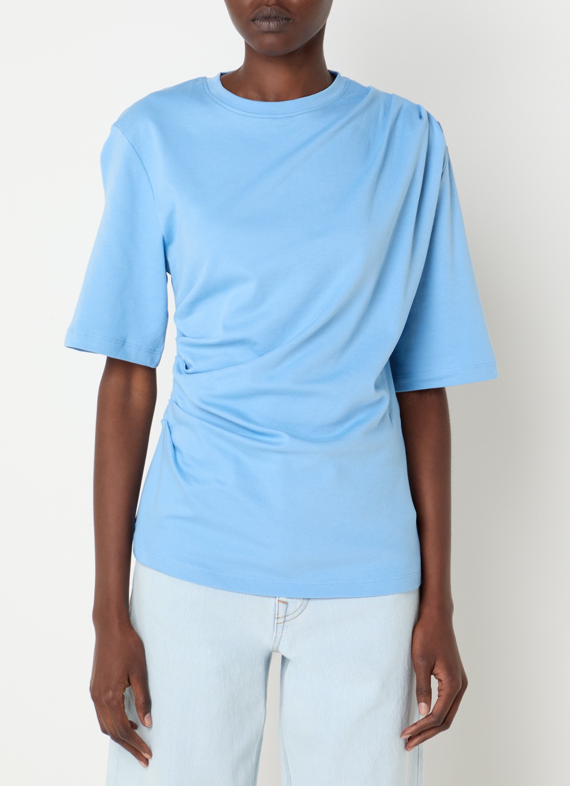 Selected Oline T-shirt met plooidetail en asymmetrische zoom - detail 3 lichtblauw
