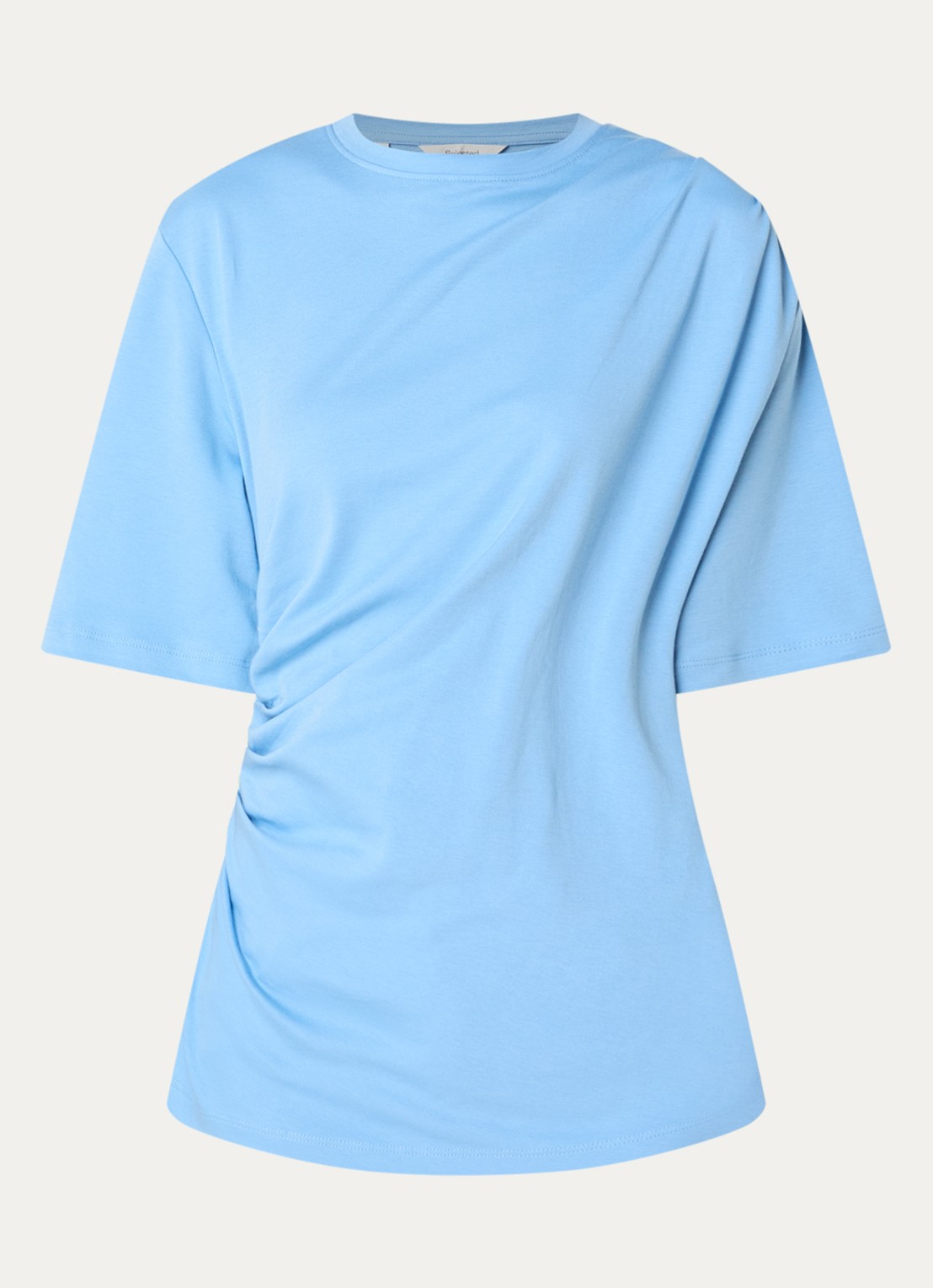 Selected Oline T-shirt met plooidetail en asymmetrische zoom - voorkant lichtblauw
