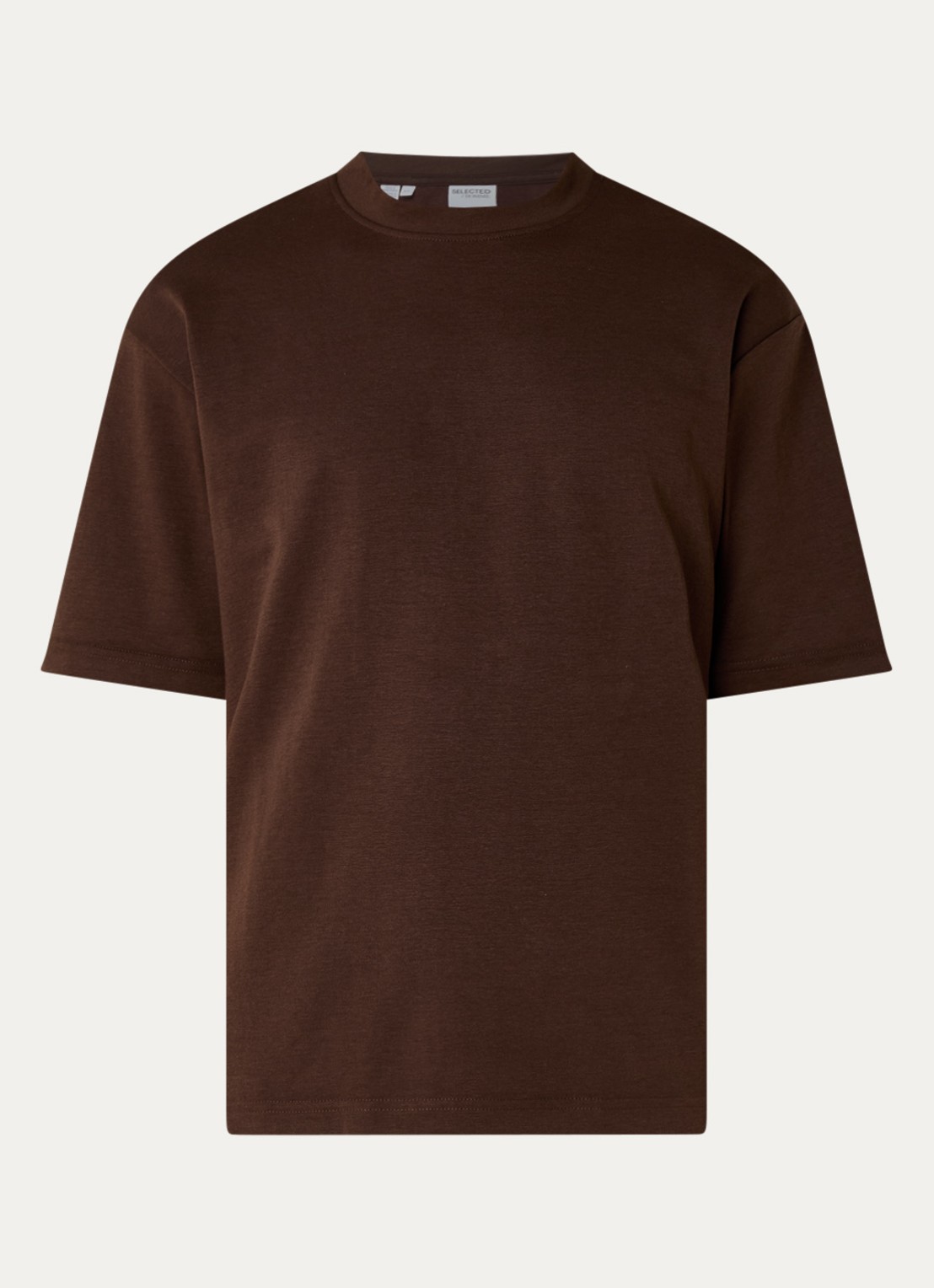 Selected Oscar T-shirt met ronde hals - voorkant chocoladebruin