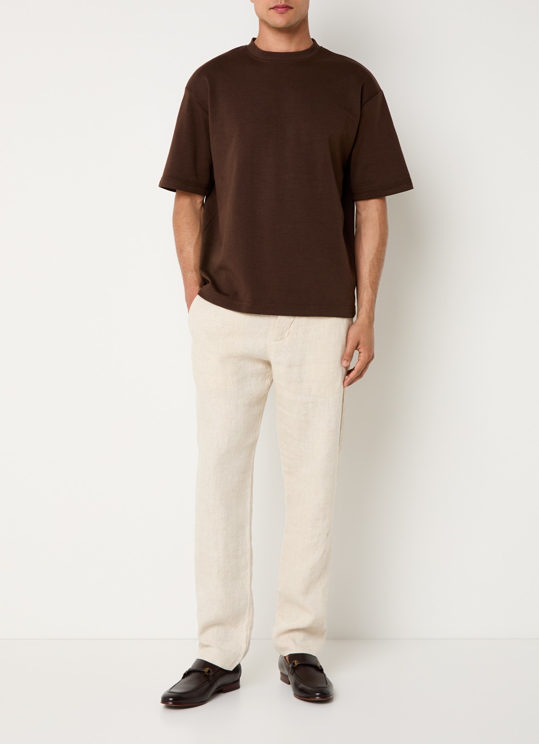 Selected Oscar T-shirt met ronde hals - voorkant 2 chocoladebruin