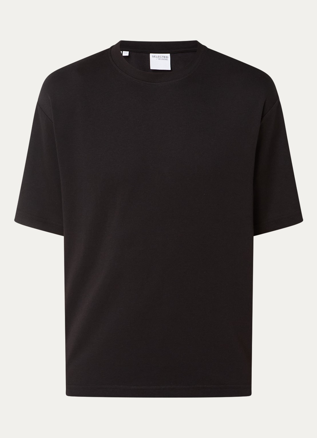 Selected Oscar T-shirt met stretch - voorkant zwart