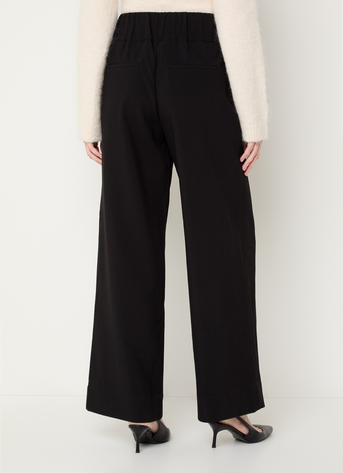 Selected Patricia mid waist wide fit pantalon met steekzakken - achterkant zwart