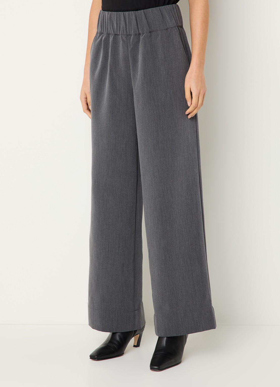 Selected Patricia mid waist wide fit pantalon met steekzakken - detail 4 donkergrijs