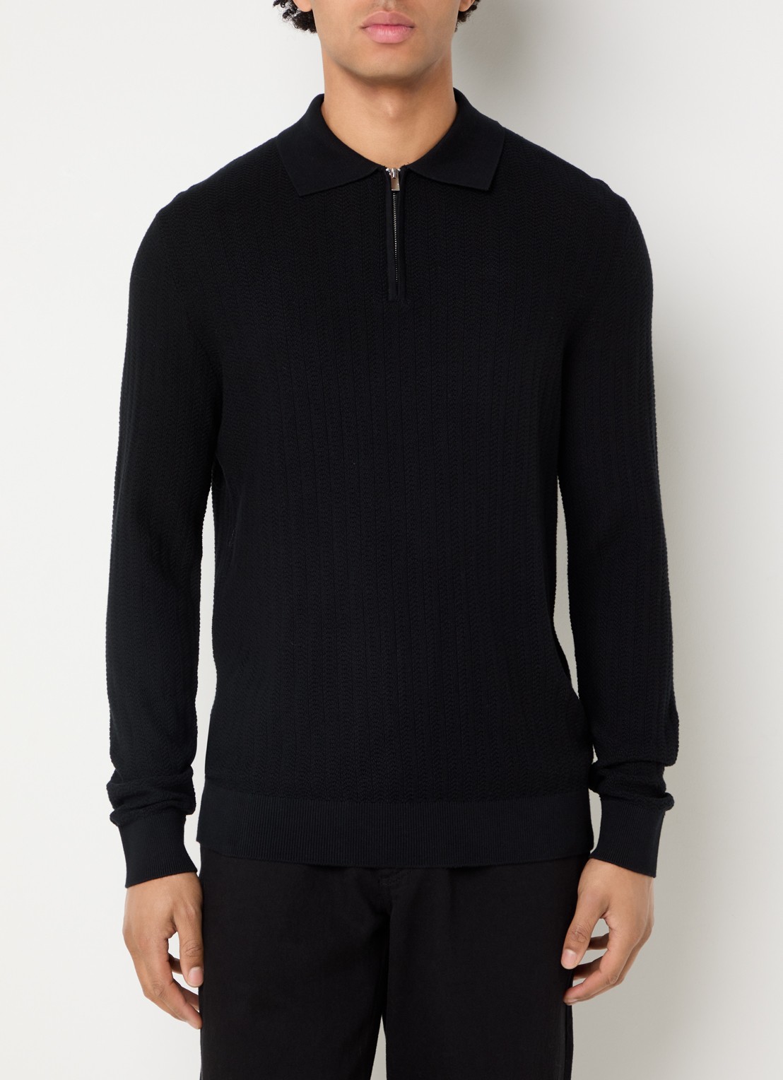 Selected Ran regular fit polo met halve rits - detail 4 zwart