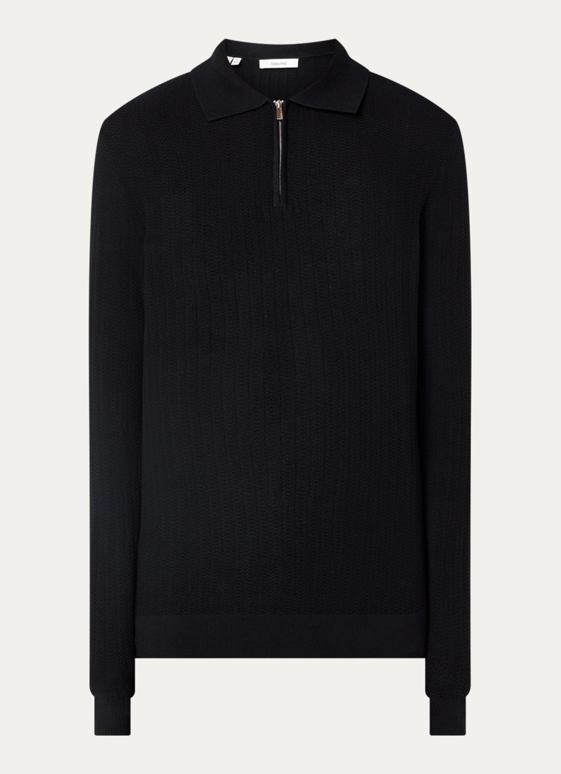 Selected Ran regular fit polo met halve rits - voorkant zwart