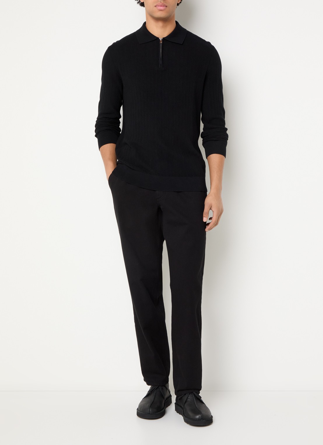 Selected Ran regular fit polo met halve rits - voorkant 2 zwart