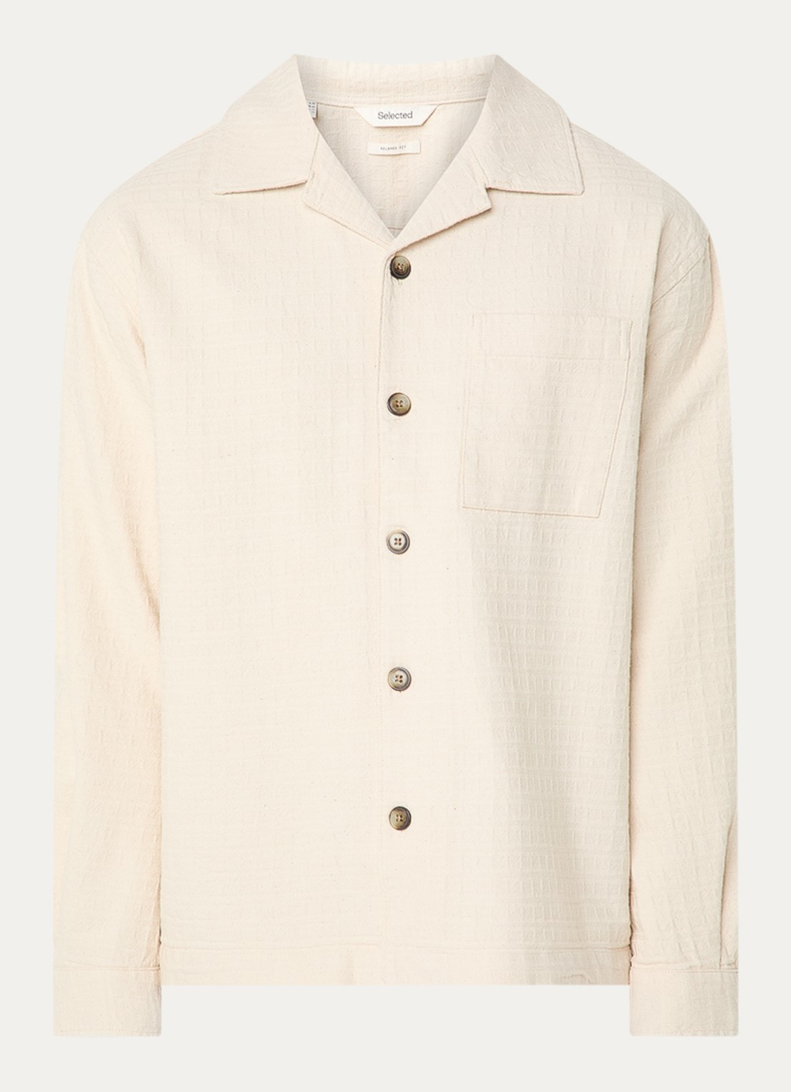 Selected Ray regular fit overshirt met borstzak - voorkant 2 creme