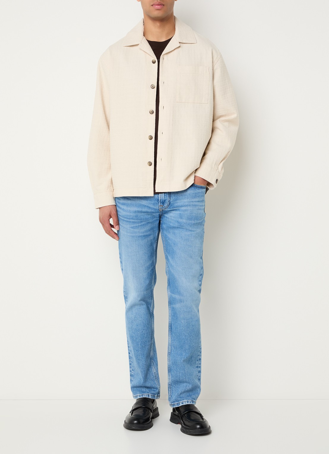 Selected Ray regular fit overshirt met borstzak - voorkant 3 creme