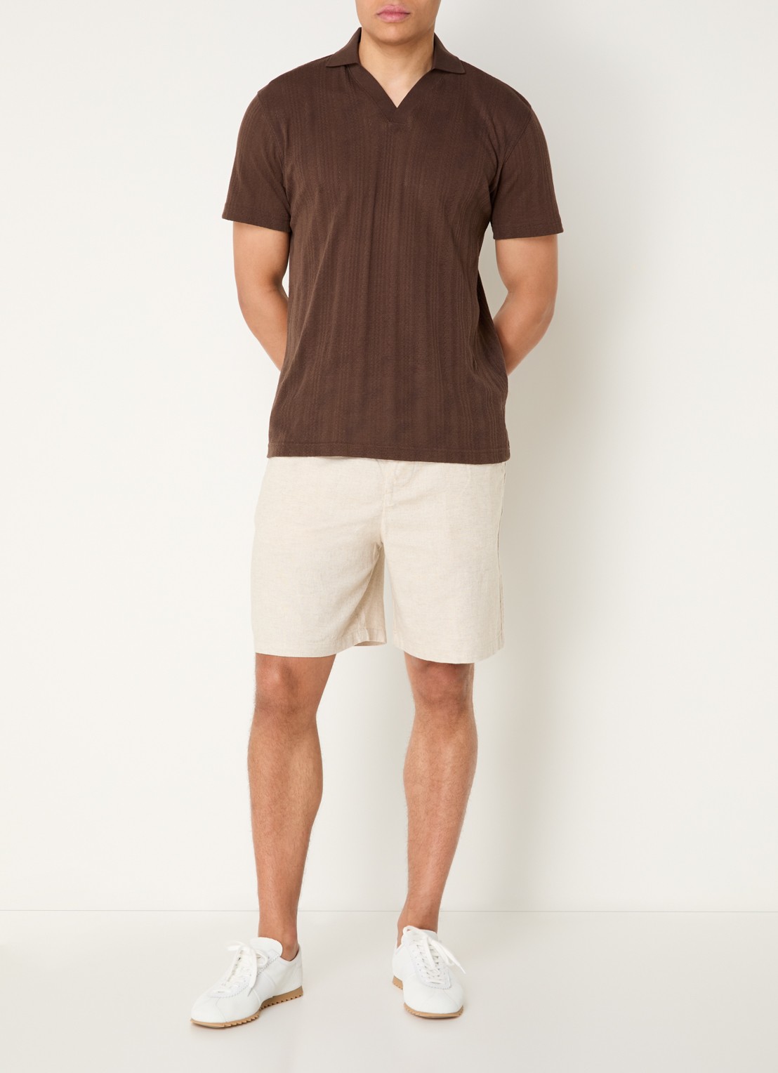 Selected Reg-Harvey loose fit korte broek in linnenblend - voorkant 2 beige