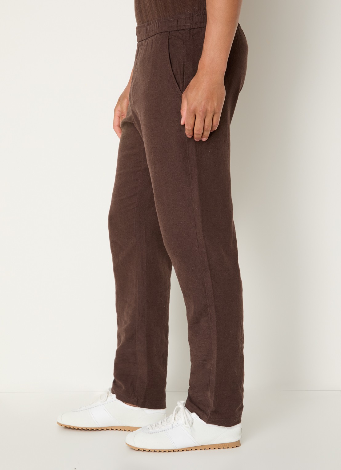Selected Reg-Harvey straight fit broek in linnenblend - detail 2 bruin
