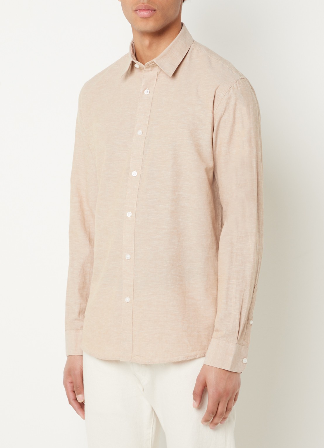 Selected Regnew regular fit overhemd in linnenblend - detail 4 beige