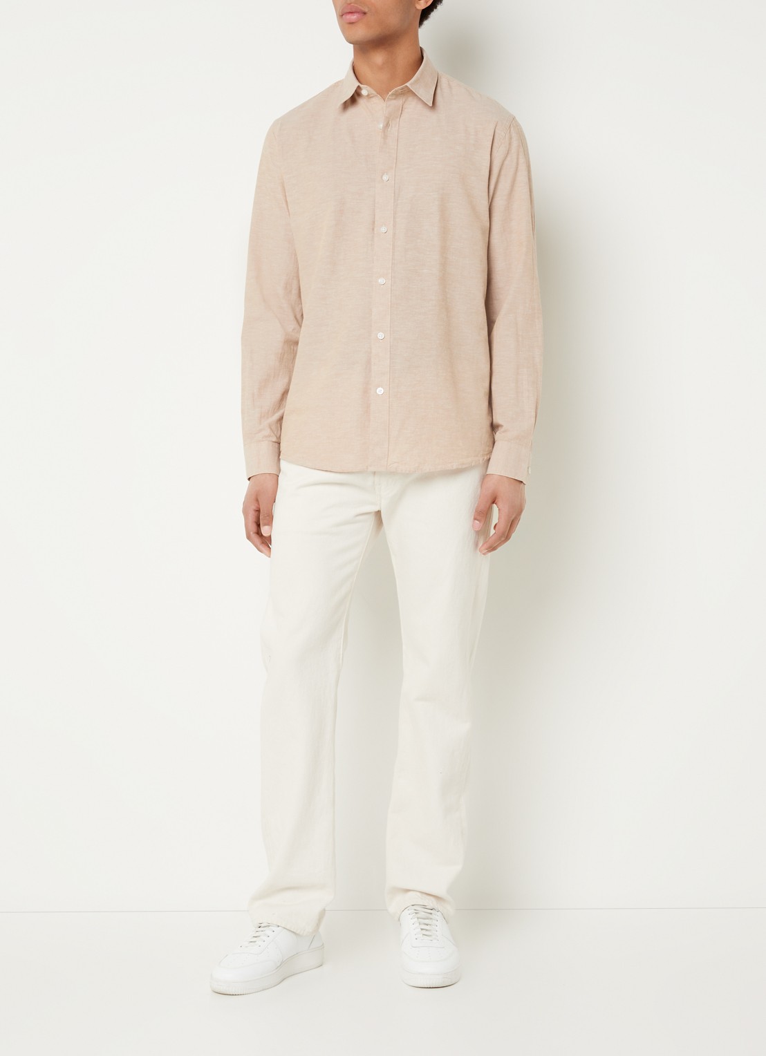 Selected Regnew regular fit overhemd in linnenblend - voorkant 2 beige