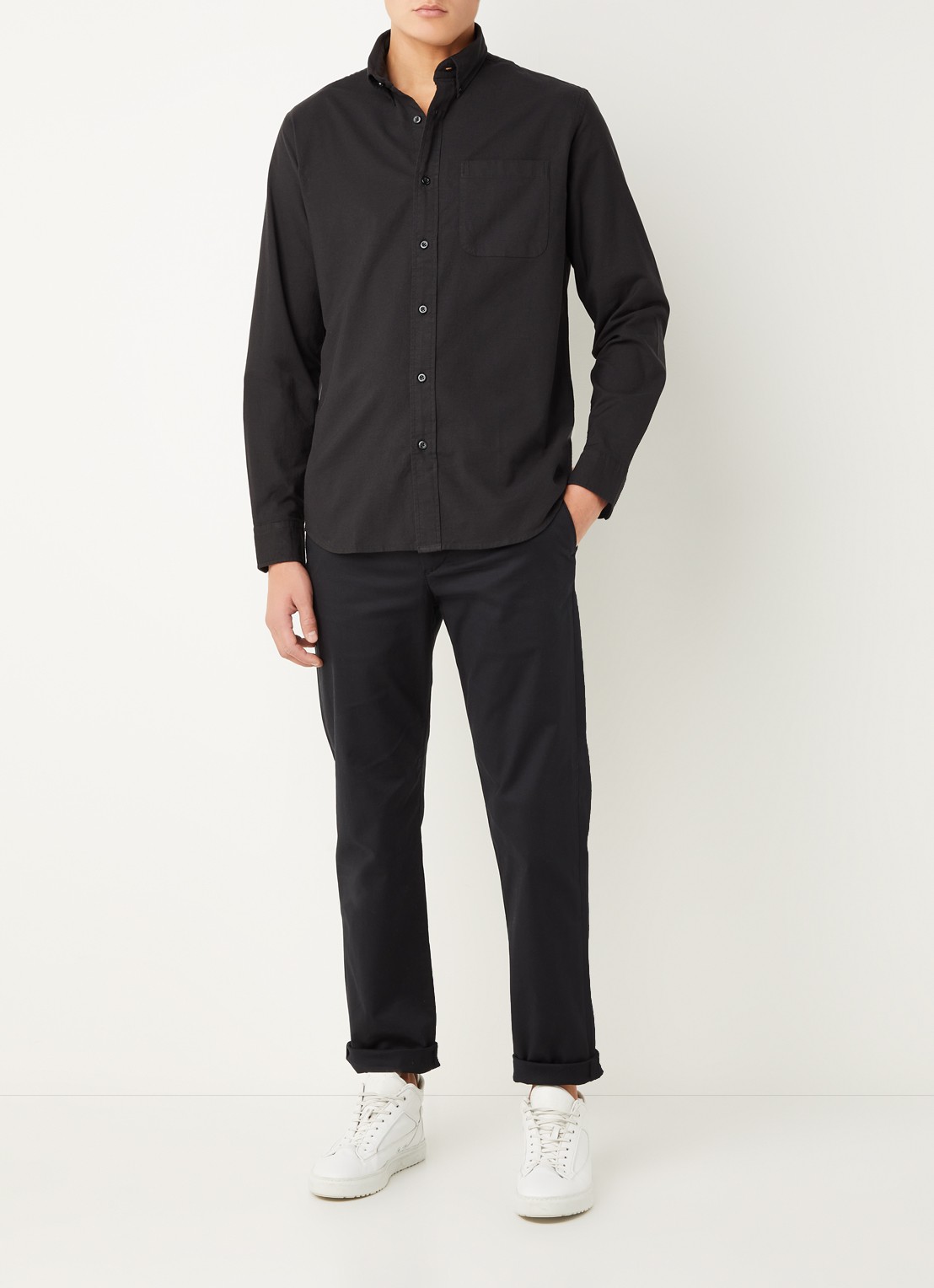 Selected Regrick regular fit overhemd in  katoenblend - voorkant 2 zwart