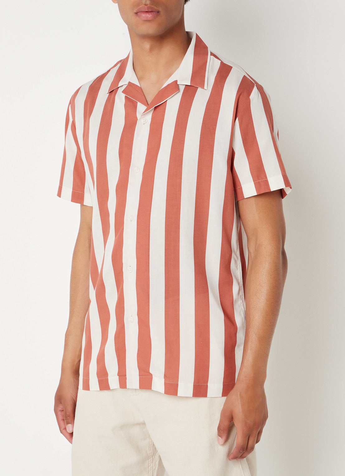 Selected Regular fit overhemd met streepprint - detail steenrood