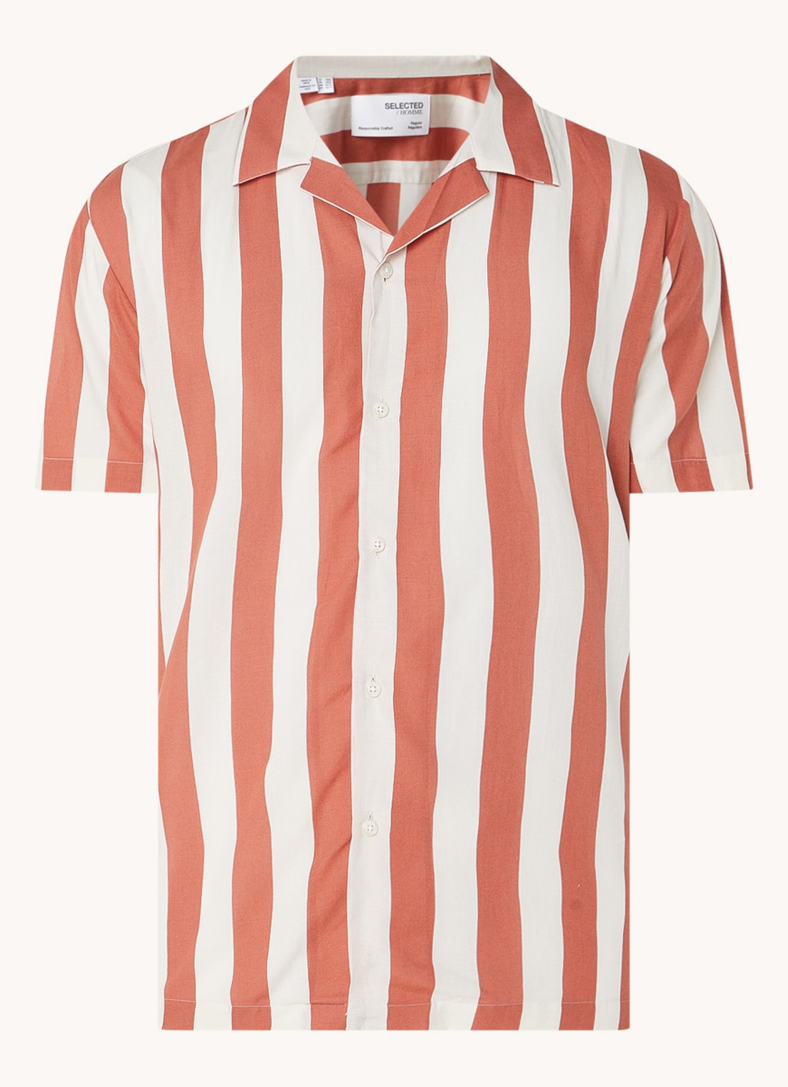 Selected Regular fit overhemd met streepprint - voorkant 3 steenrood