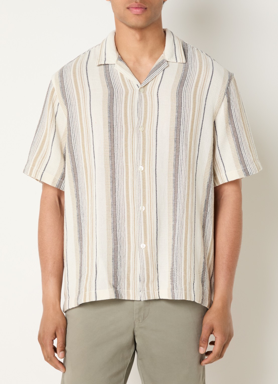 Selected Resort overhemd met streepprint - detail gebroken wit