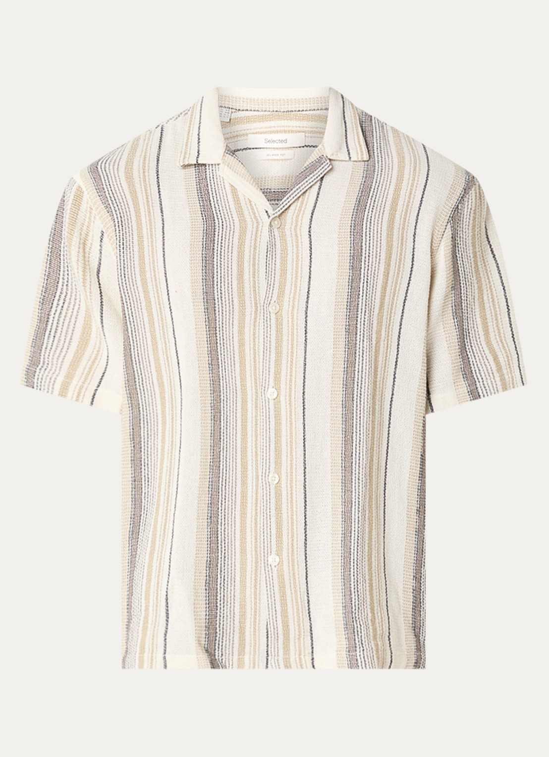 Selected Resort overhemd met streepprint - voorkant 3 gebroken wit