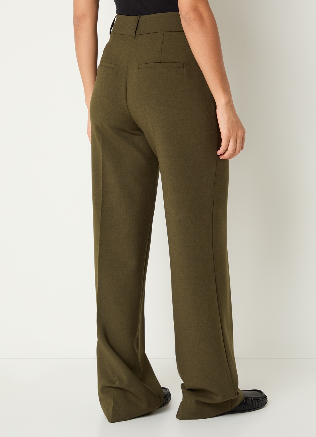 Selected Rita high waist straight fit pantalon met steekzakken - achterkant 3 mosgroen