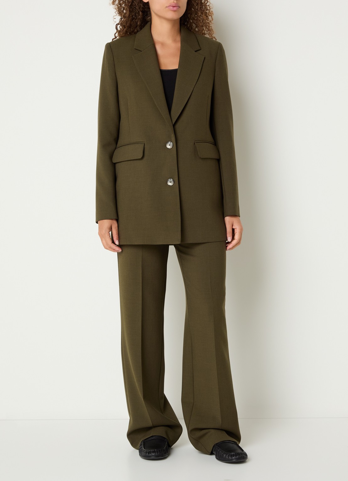 Selected Rita high waist straight fit pantalon met steekzakken - voorkant 2 mosgroen