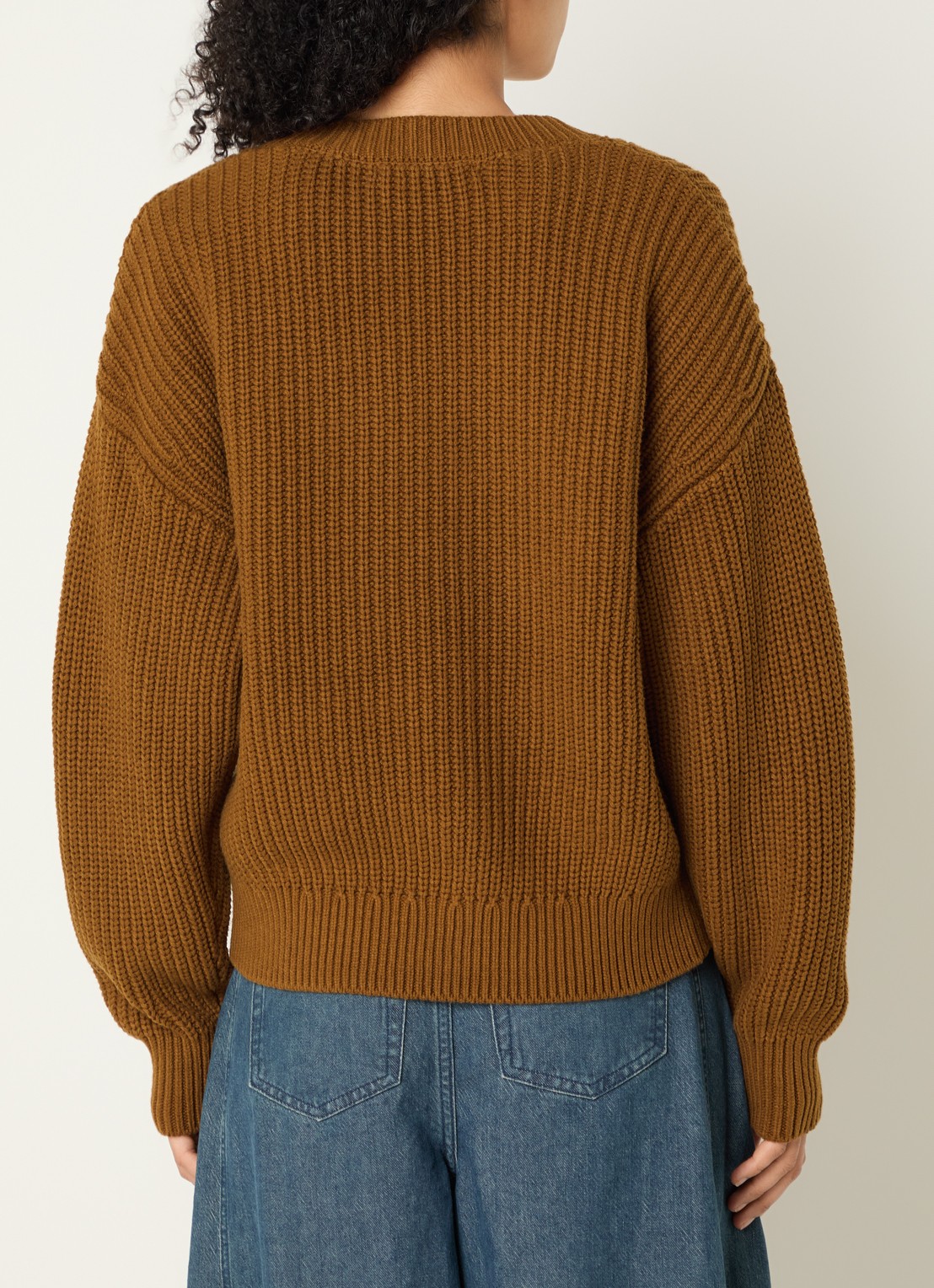 Selected Selma grofgebreide trui met V-hals - achterkant cognac