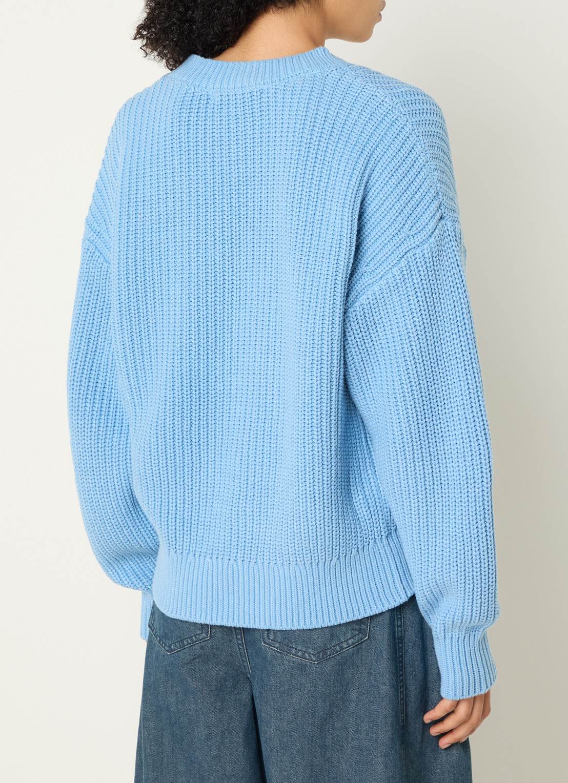 Selected Selma grofgebreide trui met V-hals - achterkant 2 blauw