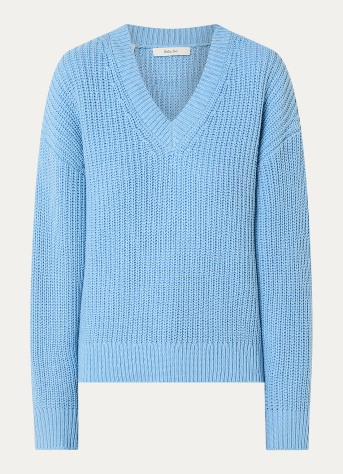 Selected Selma grofgebreide trui met V-hals - voorkant 3 blauw