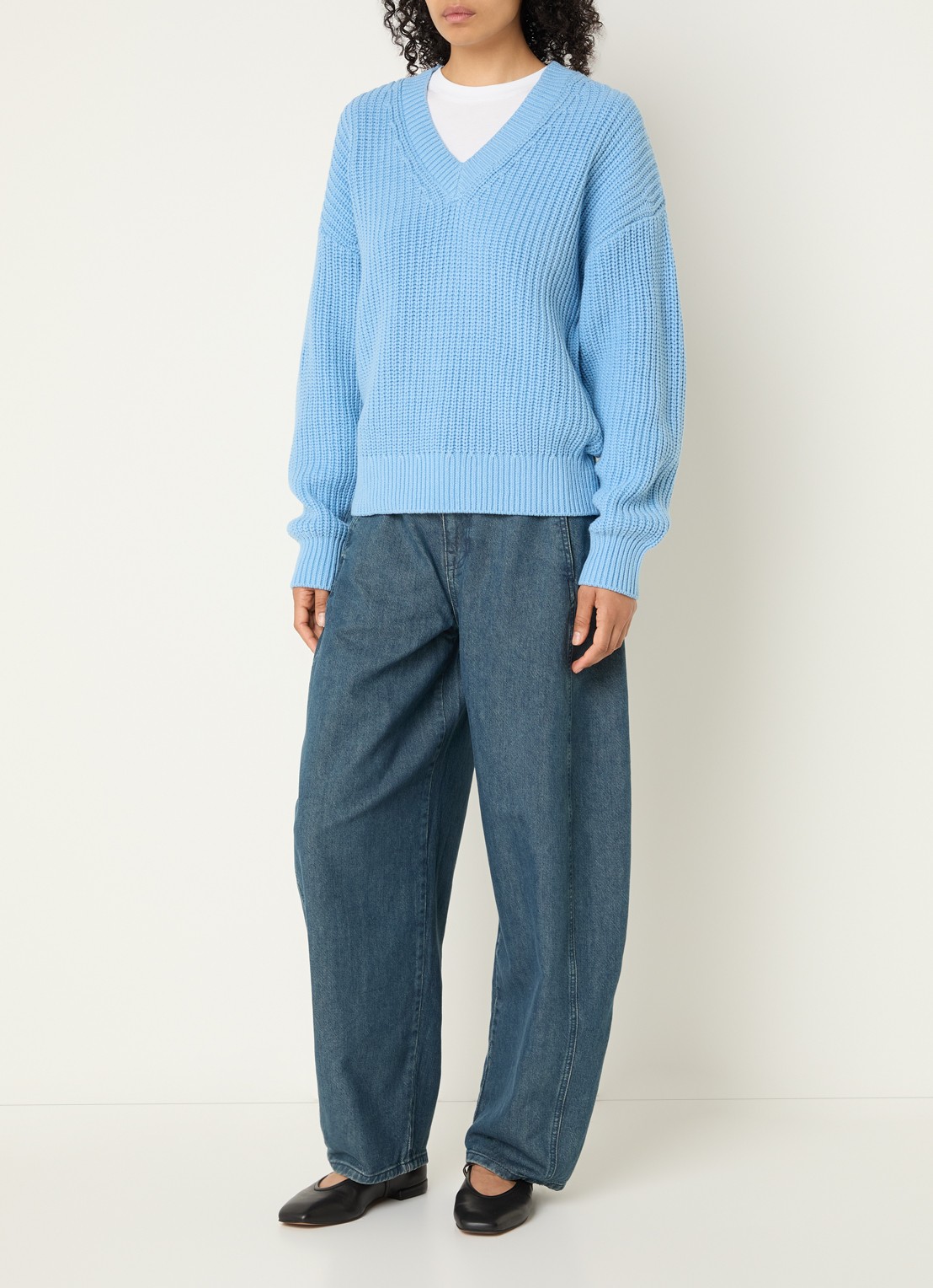 Selected Selma grofgebreide trui met V-hals - voorkant 4 blauw
