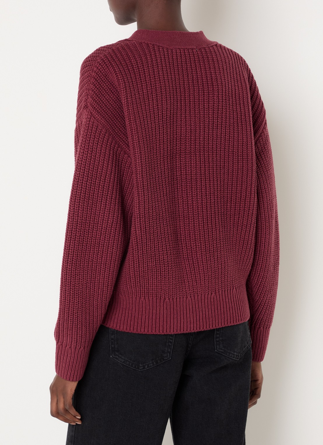Selected Selma ribgebreid vest met V-hals - achterkant 2 bordeauxrood