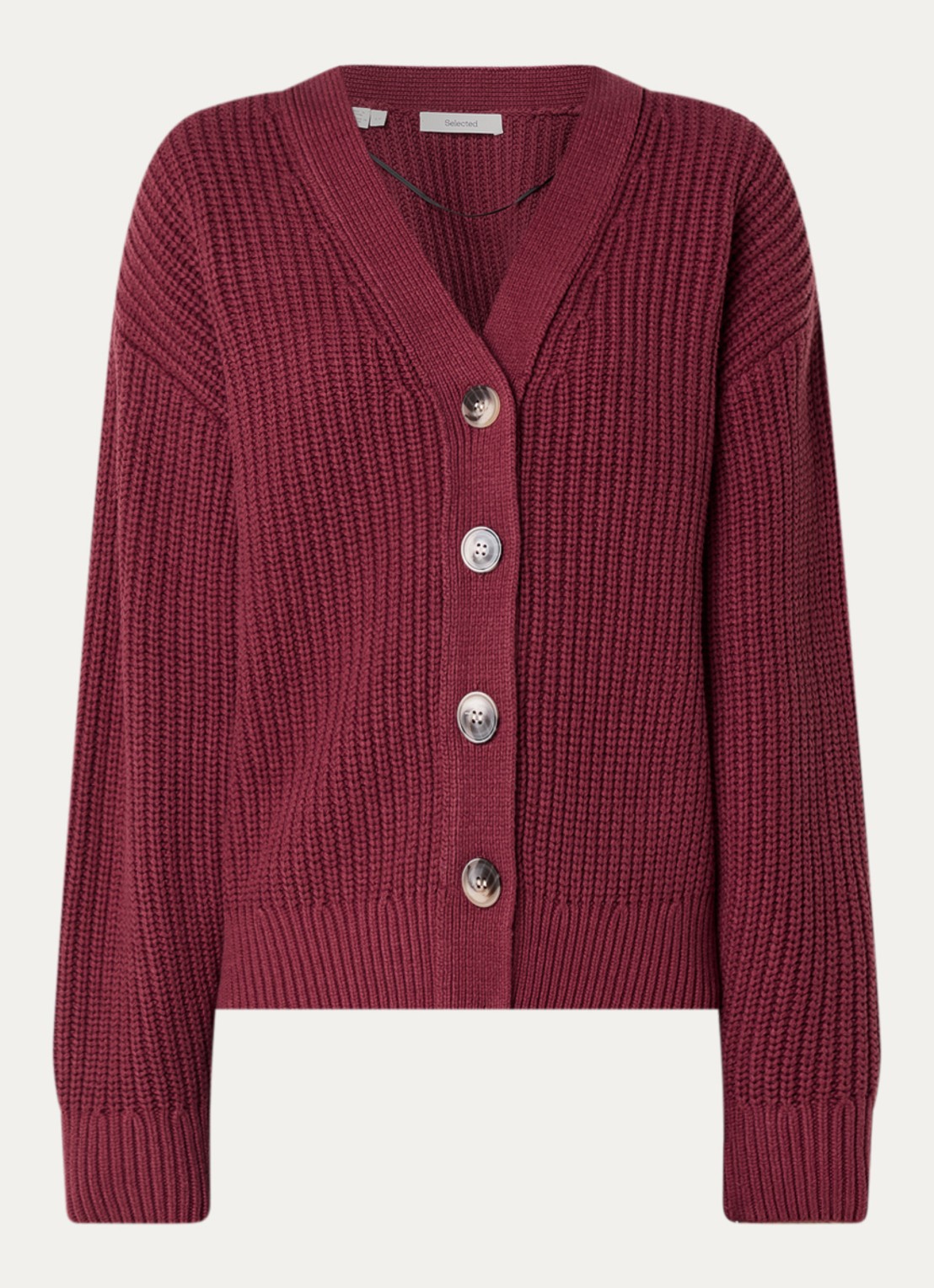 Selected Selma ribgebreid vest met V-hals - voorkant 3 bordeauxrood