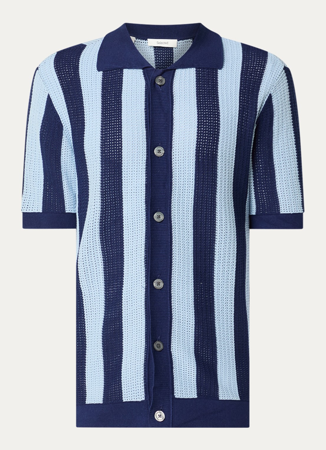 Selected Shane regular fit overhemd met streepprint - voorkant 3 donkerblauw