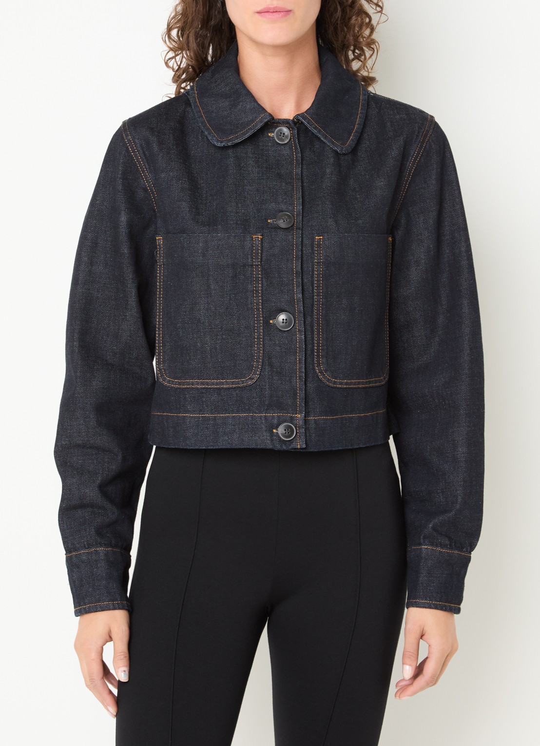 Selected Shelly cropped spijkerjas met opgestikte zakken - detail indigo