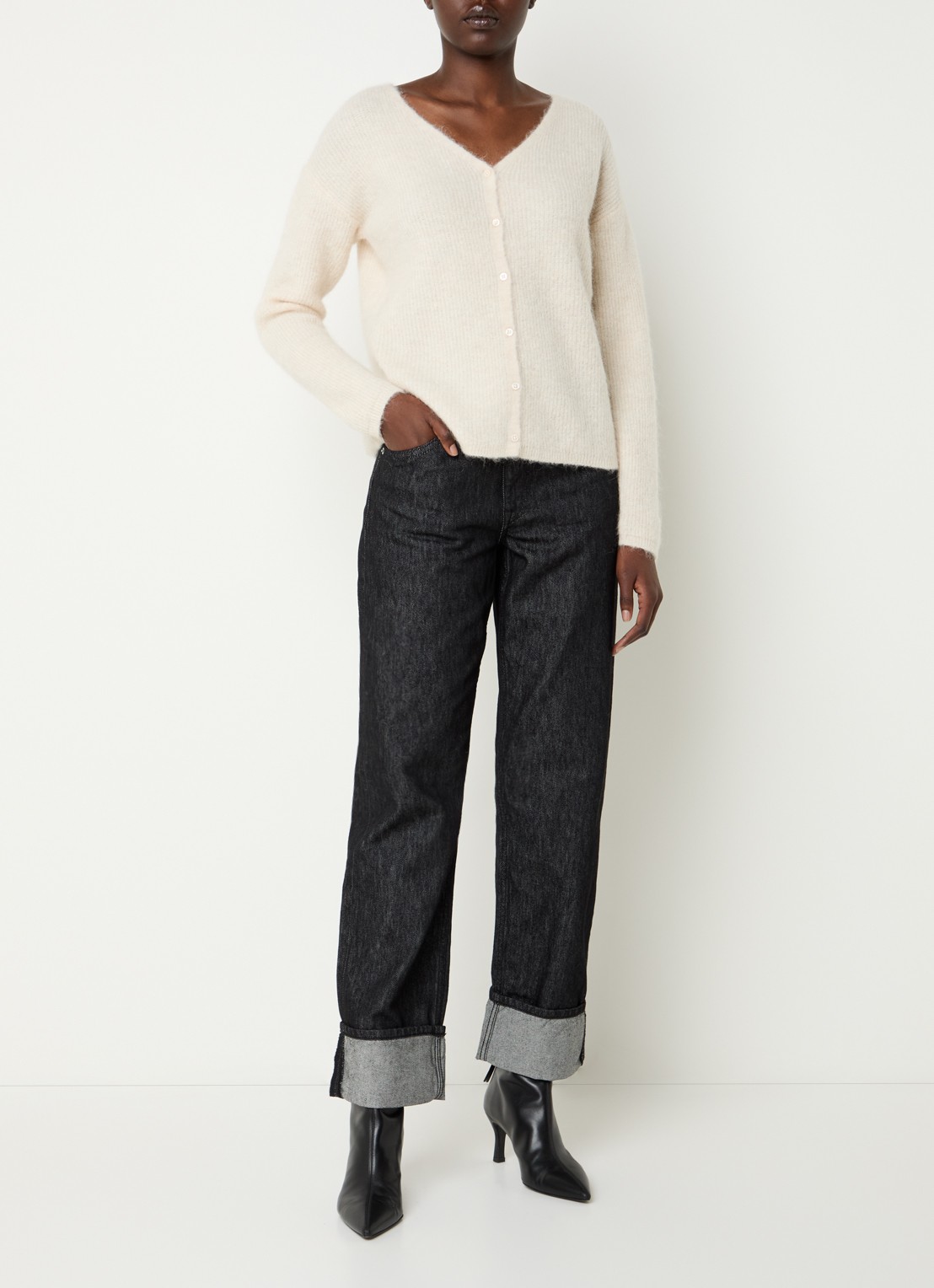 Selected Sia fijngebreid vest in alpaca wolblend - voorkant 3 ivoor