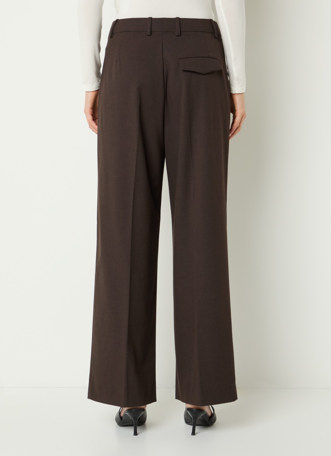 Selected Sienna high waist loose fit pantalon in wolblend - achterkant bruin