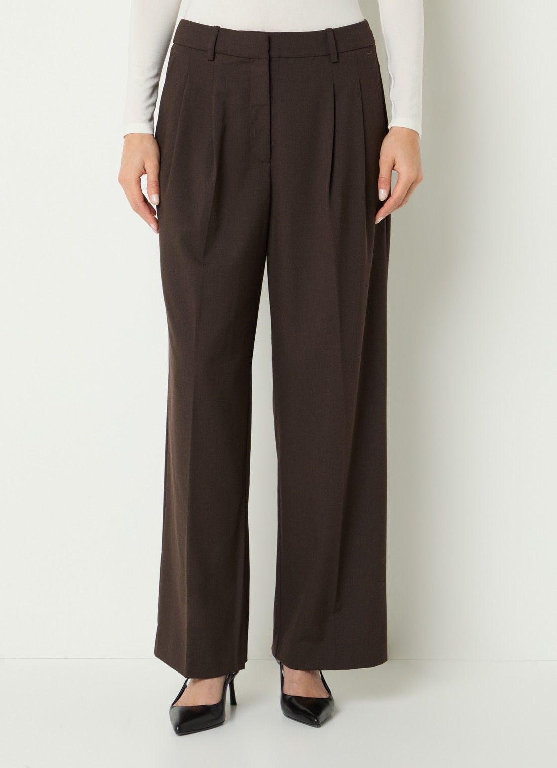 Selected Sienna high waist loose fit pantalon in wolblend - detail 4 bruin